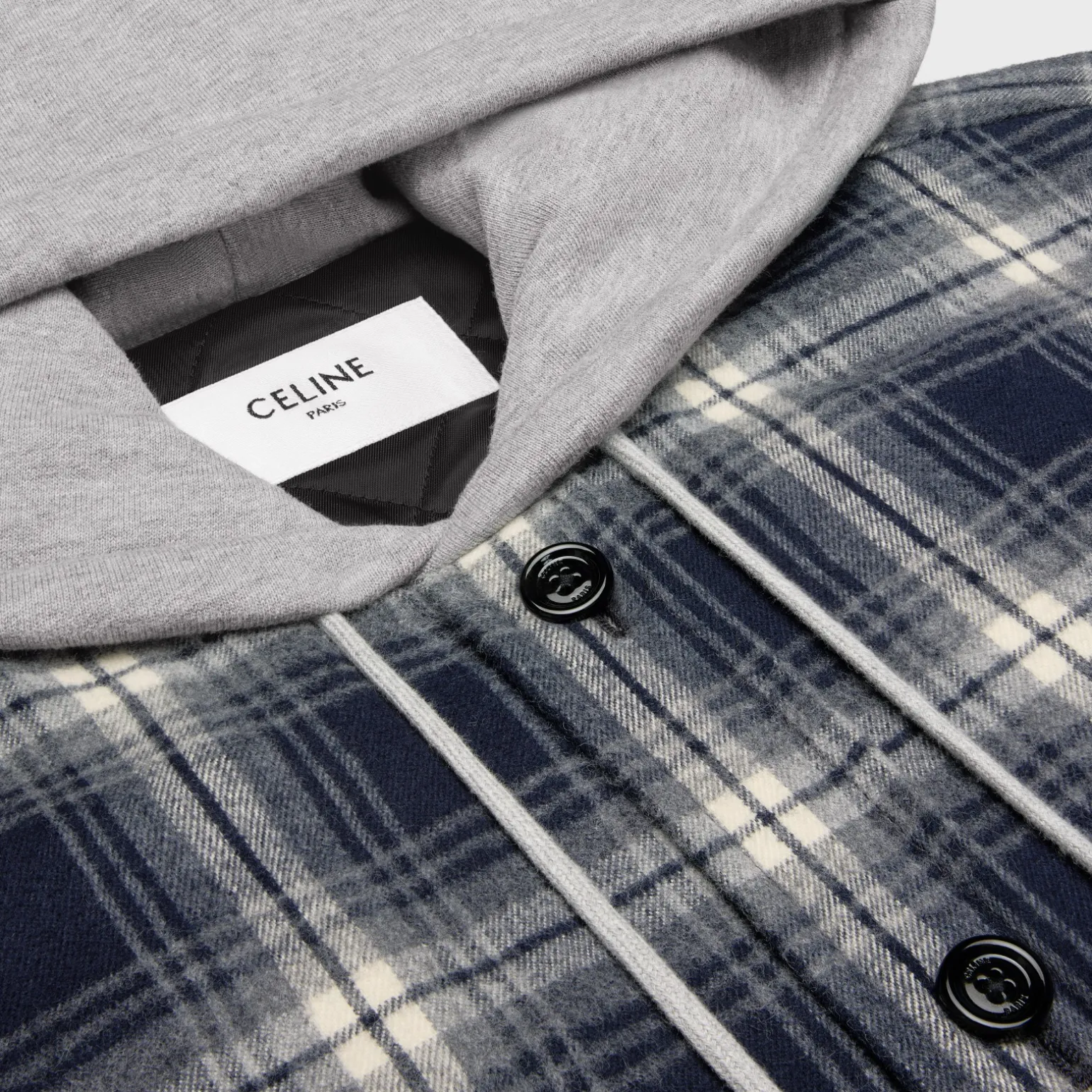 hooded overshirt in checked cotton