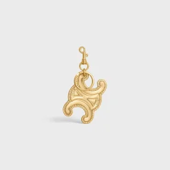 KEYRING TRIOMPHE CHARM in LAMINATED CALFSKIN with GOLD FINISHING