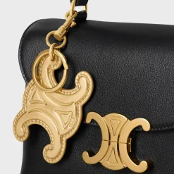 KEYRING TRIOMPHE CHARM in LAMINATED CALFSKIN with GOLD FINISHING