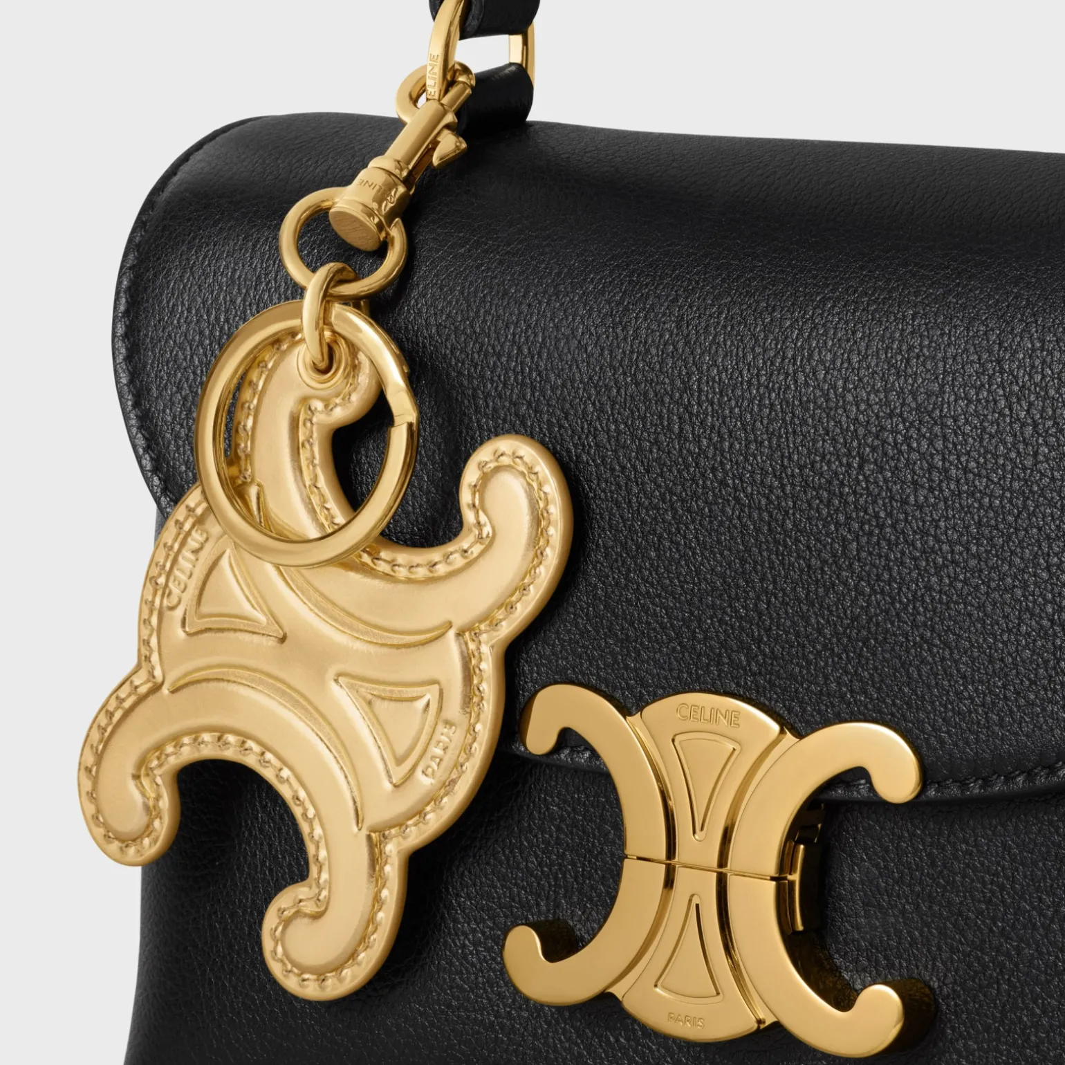 KEYRING TRIOMPHE CHARM in LAMINATED CALFSKIN with GOLD FINISHING