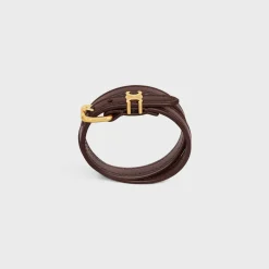 Les Cuirs Celine Double Bracelet in Calfskin and Brass with Gold Finish