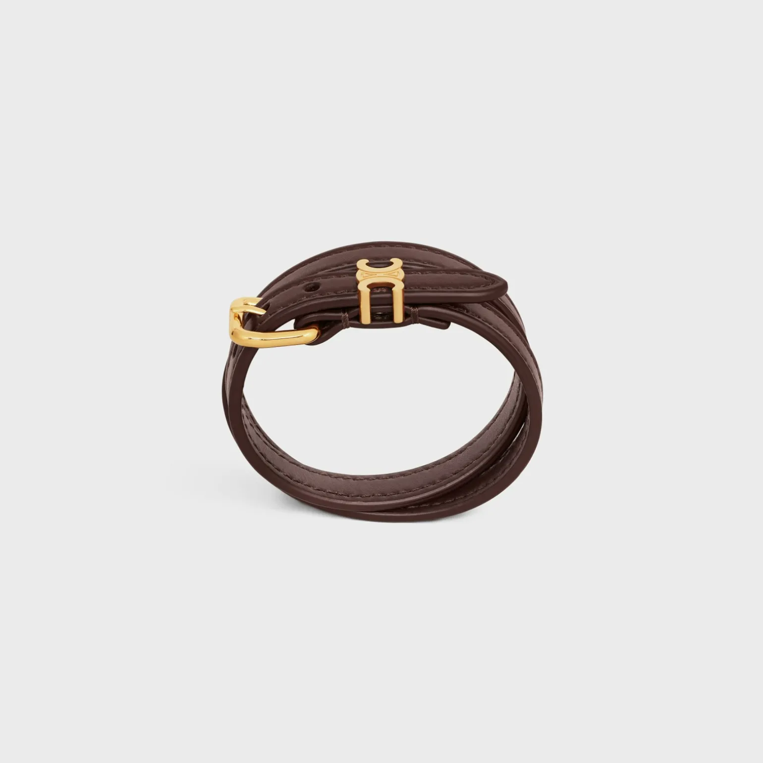 Les Cuirs Celine Double Bracelet in Calfskin and Brass with Gold Finish