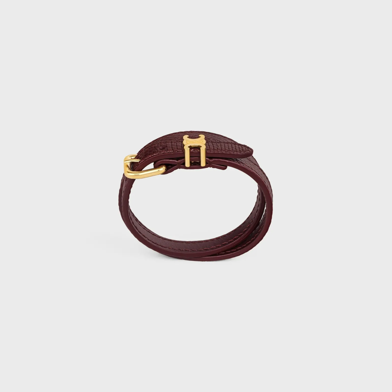 Les Cuirs Celine Double Bracelet in Calfskin, Lizard and Brass with Gold Finish