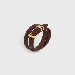 Les Cuirs Celine Double Bracelet in Calfskin and Brass with Gold Finish