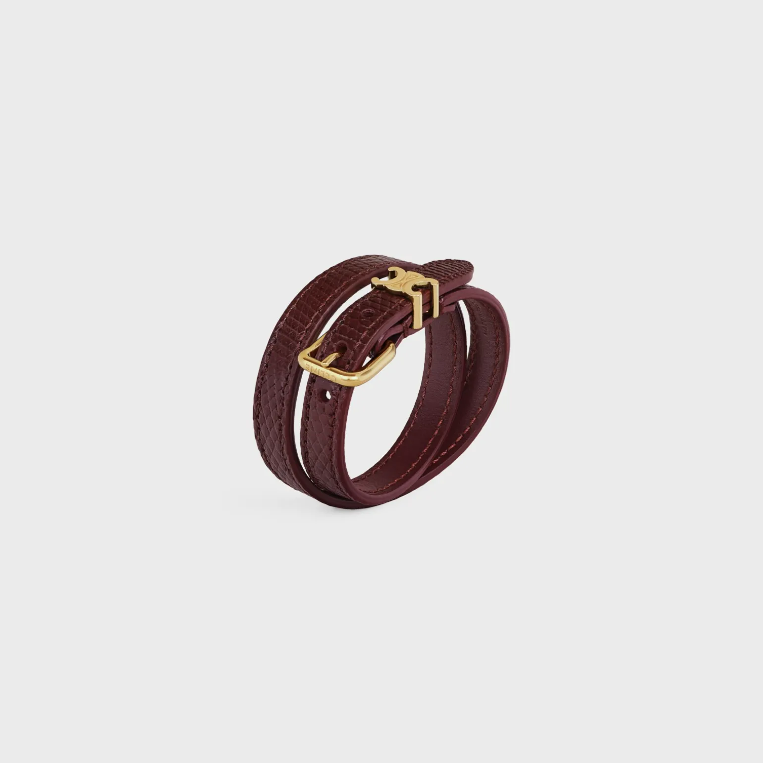 Les Cuirs Celine Double Bracelet in Calfskin, Lizard and Brass with Gold Finish