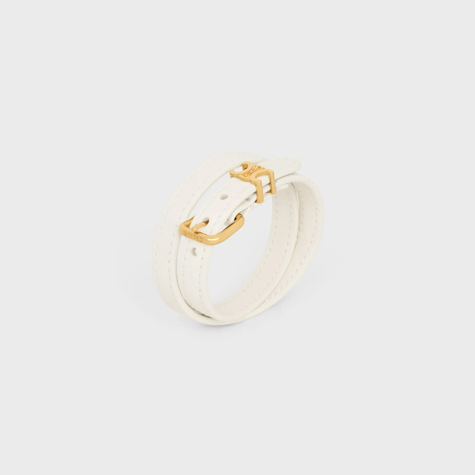Les Cuirs Celine Double Bracelet in Smooth Calfskin and Brass with Gold Finish