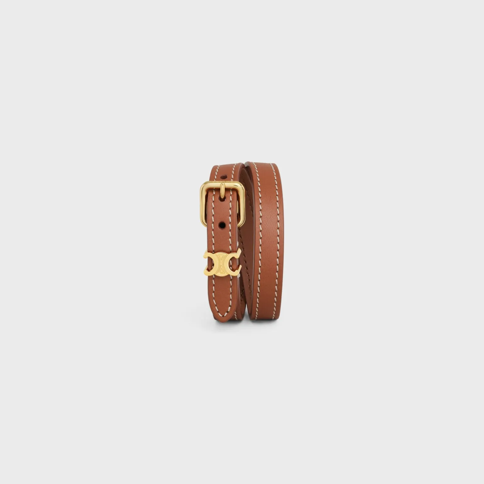 Les Cuirs Celine Double Bracelet in Calfskin and Brass with Gold Finish