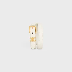 Les Cuirs Celine Double Bracelet in Smooth Calfskin and Brass with Gold Finish