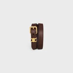 Les Cuirs Celine Double Bracelet in Calfskin and Brass with Gold Finish