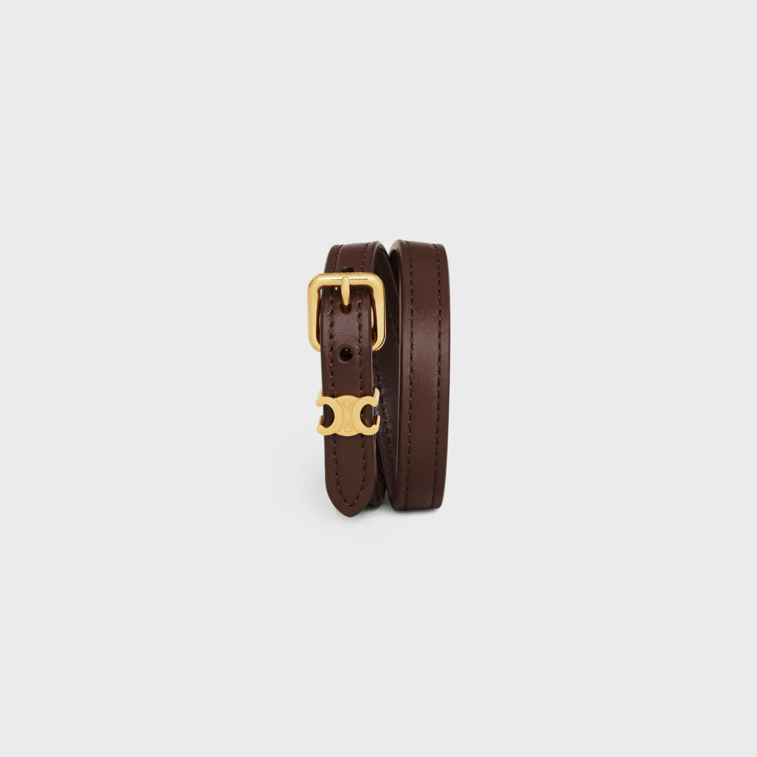 Les Cuirs Celine Double Bracelet in Calfskin and Brass with Gold Finish
