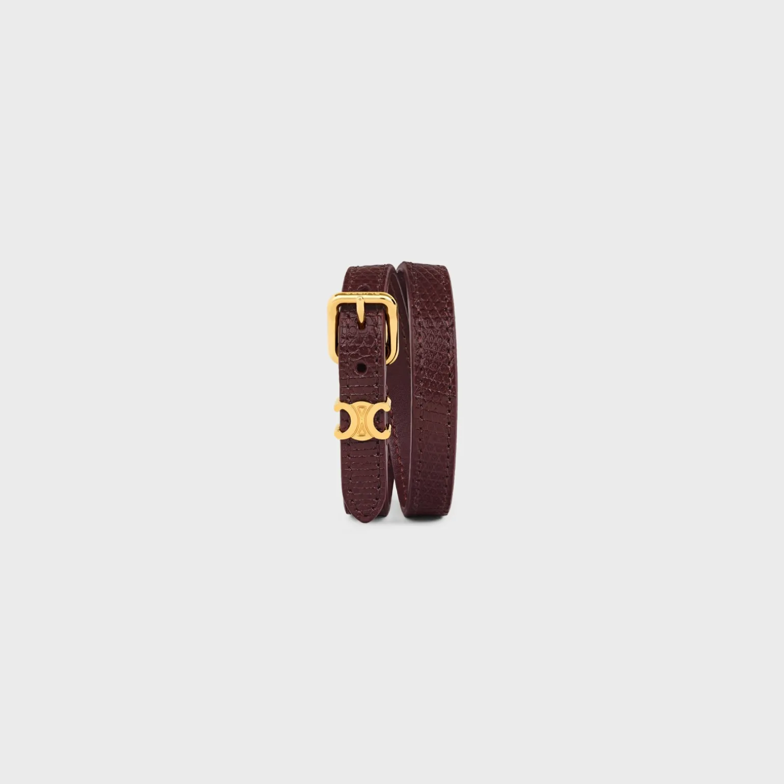 Les Cuirs Celine Double Bracelet in Calfskin, Lizard and Brass with Gold Finish
