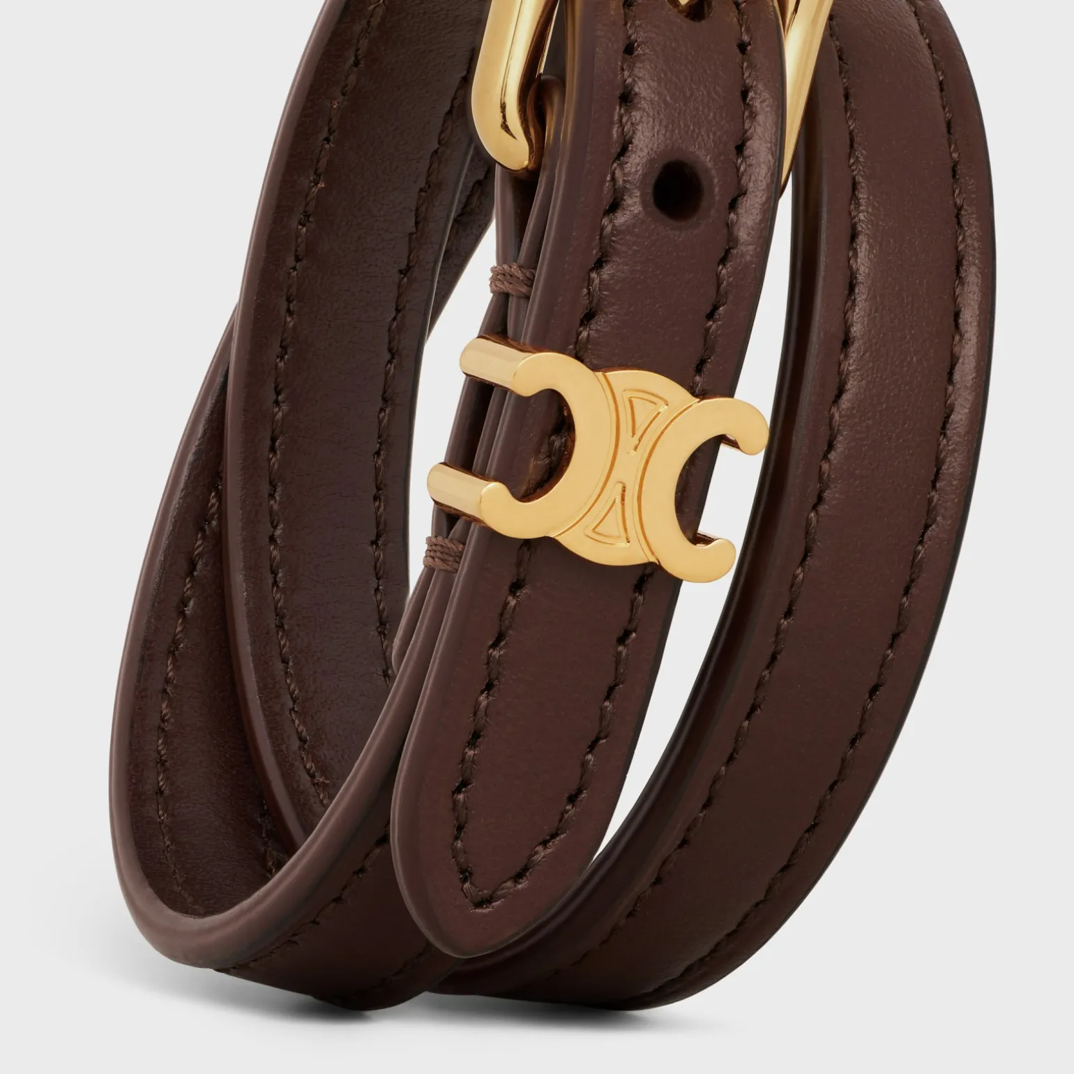 Les Cuirs Celine Double Bracelet in Calfskin and Brass with Gold Finish
