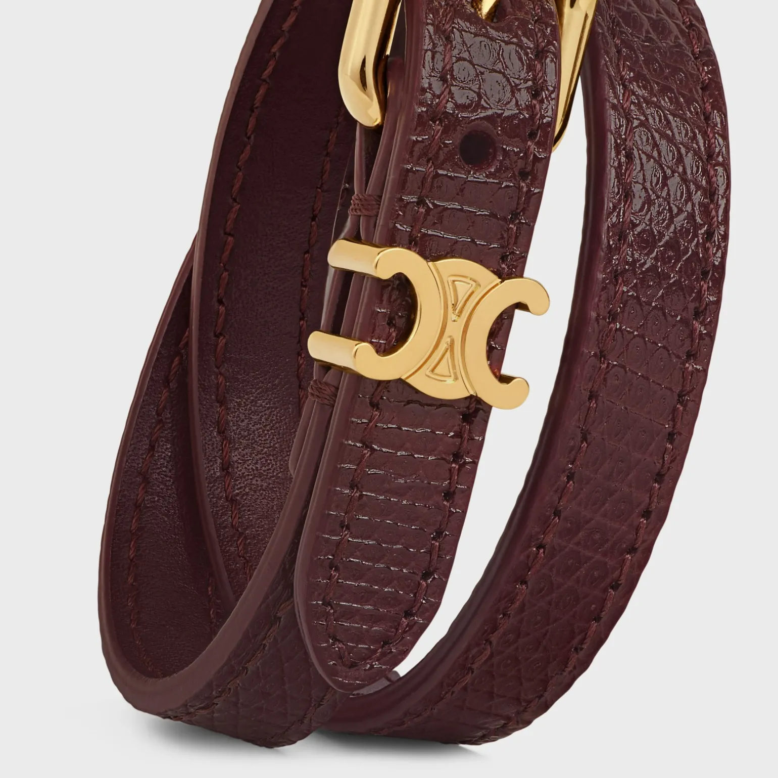 Les Cuirs Celine Double Bracelet in Calfskin, Lizard and Brass with Gold Finish