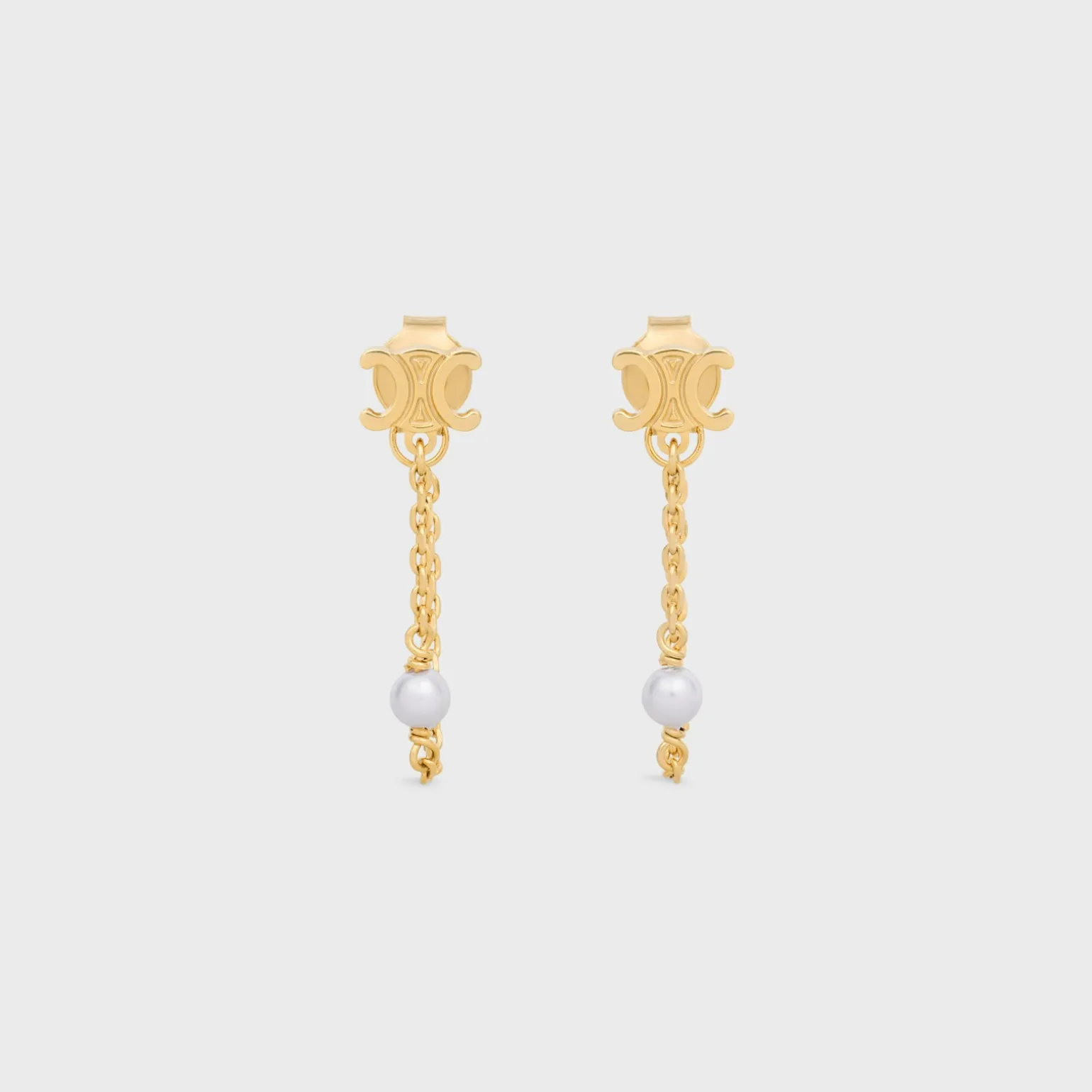 Les Perles Celine Chain Earrings in Brass with Gold Finish and Resin Pearls