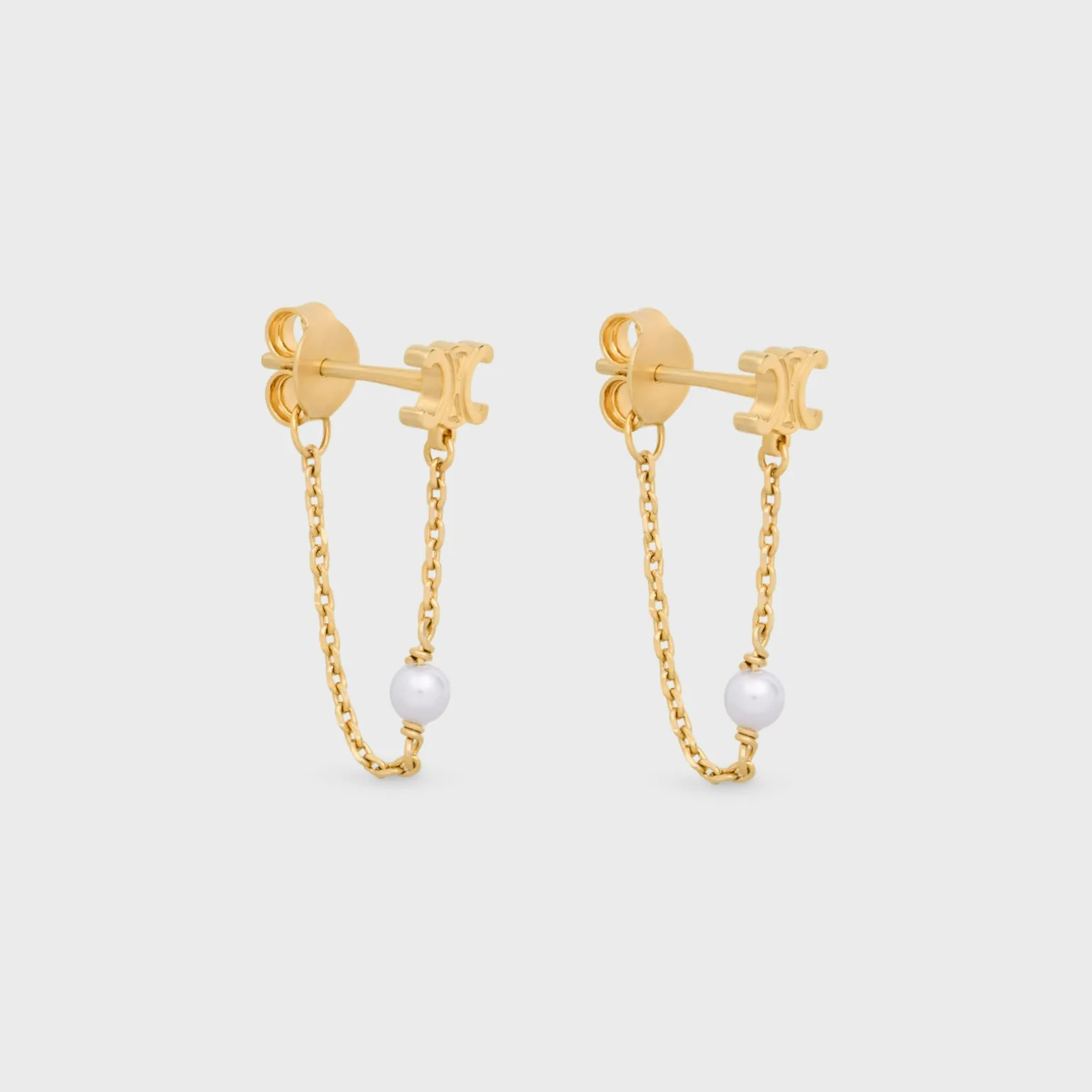 Les Perles Celine Chain Earrings in Brass with Gold Finish and Resin Pearls