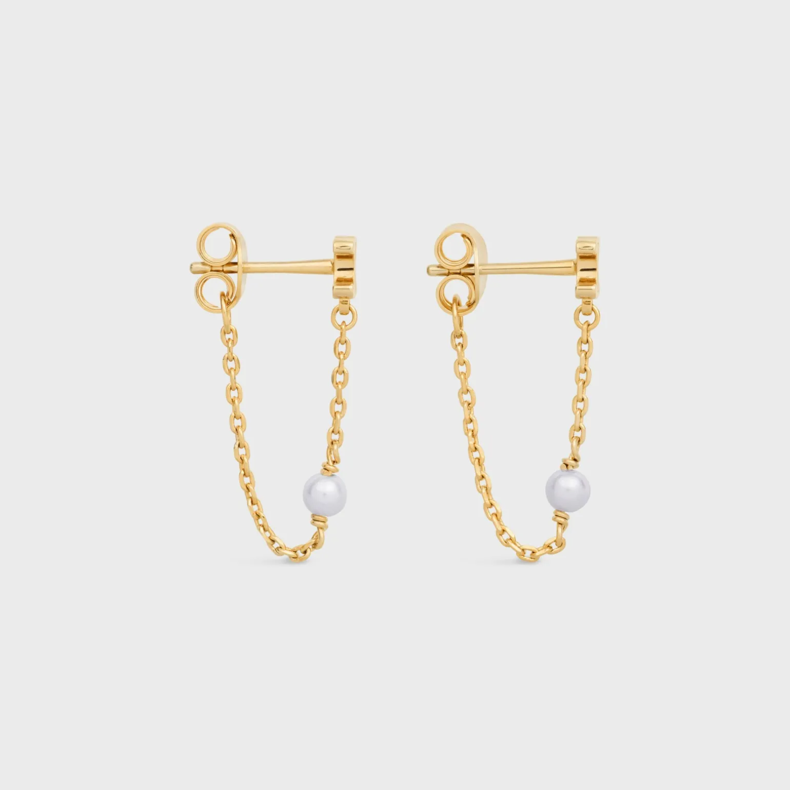 Les Perles Celine Chain Earrings in Brass with Gold Finish and Resin Pearls