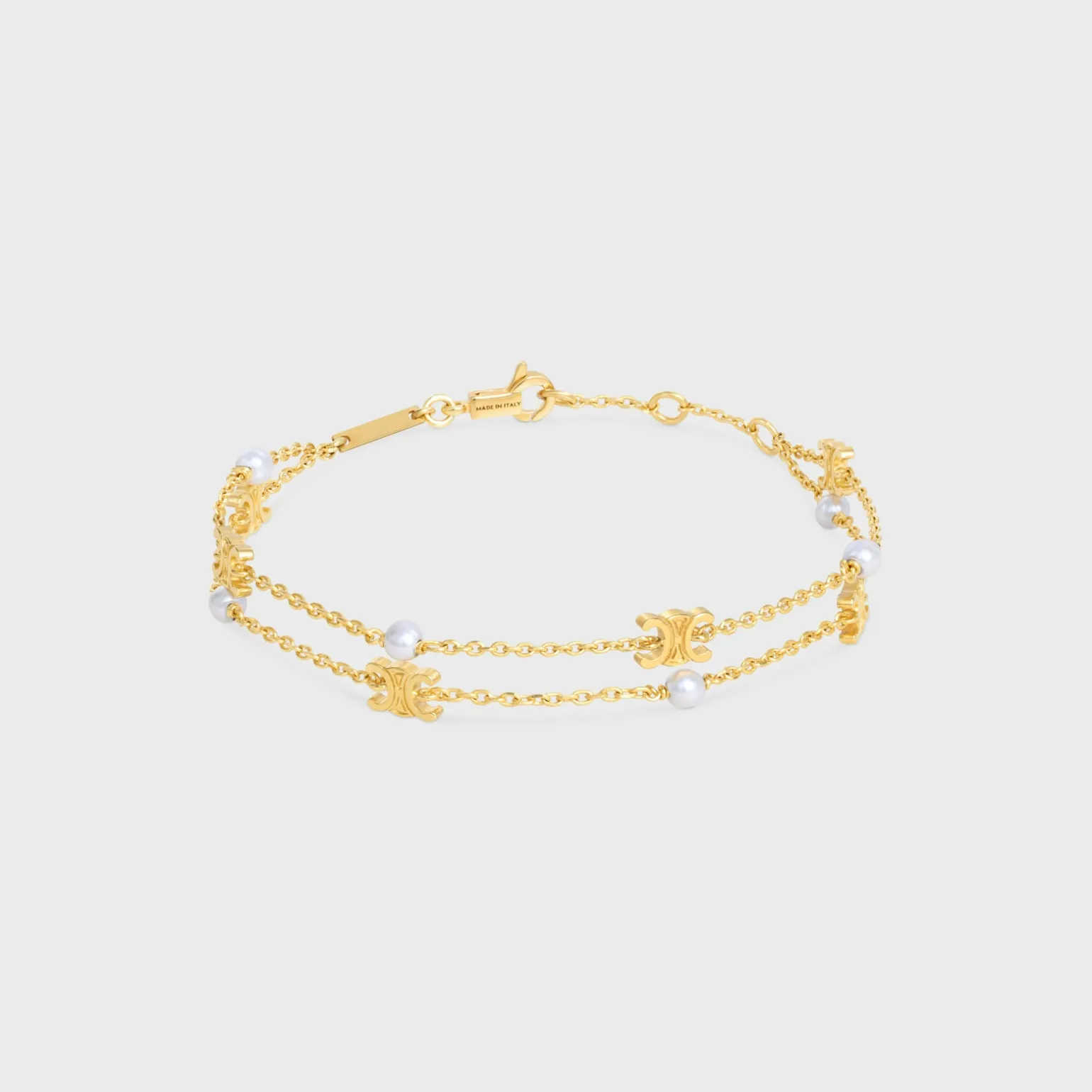 Les Perles Celine Double Bracelet in Brass with Gold Finish and Resin Pearls