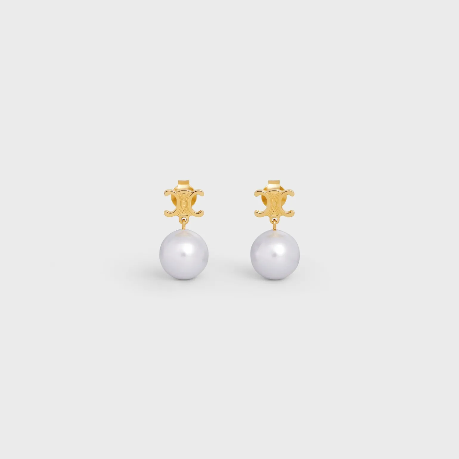 Les Perles Celine Earrings in Brass with Gold Finish and Glass Pearls