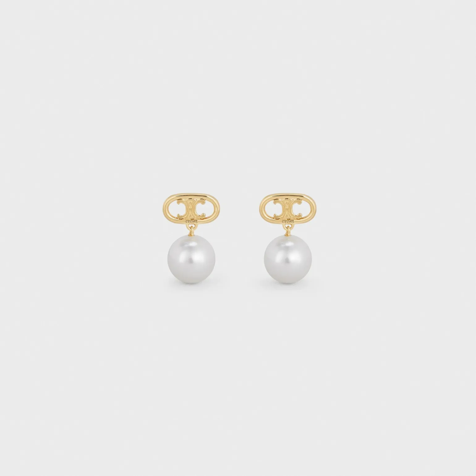 Les Perles Celine Earrings in Brass with Gold Finish and Glass Pearls