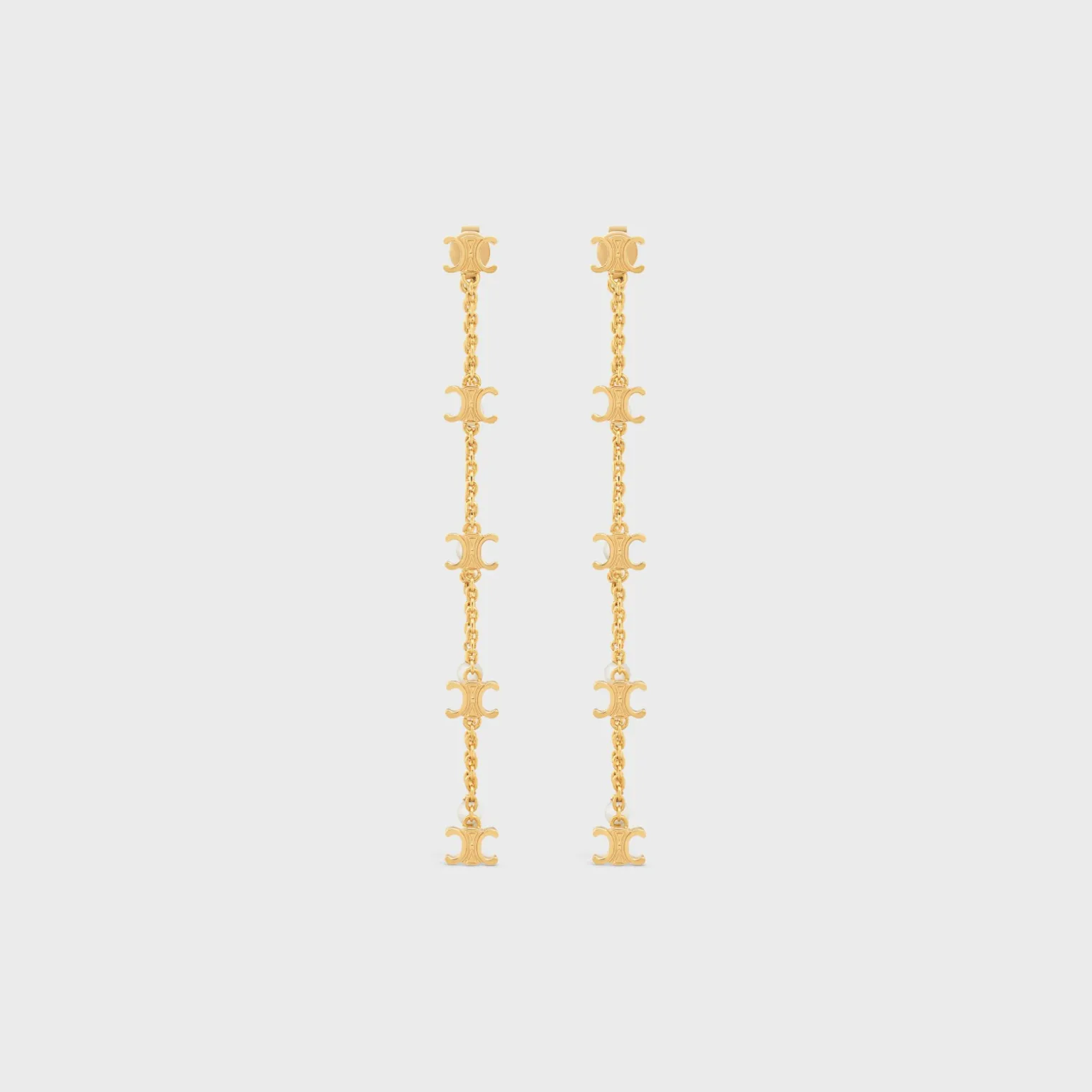 Les Perles Celine Long Earrings in Brass with Gold Finish and Resin Pearls