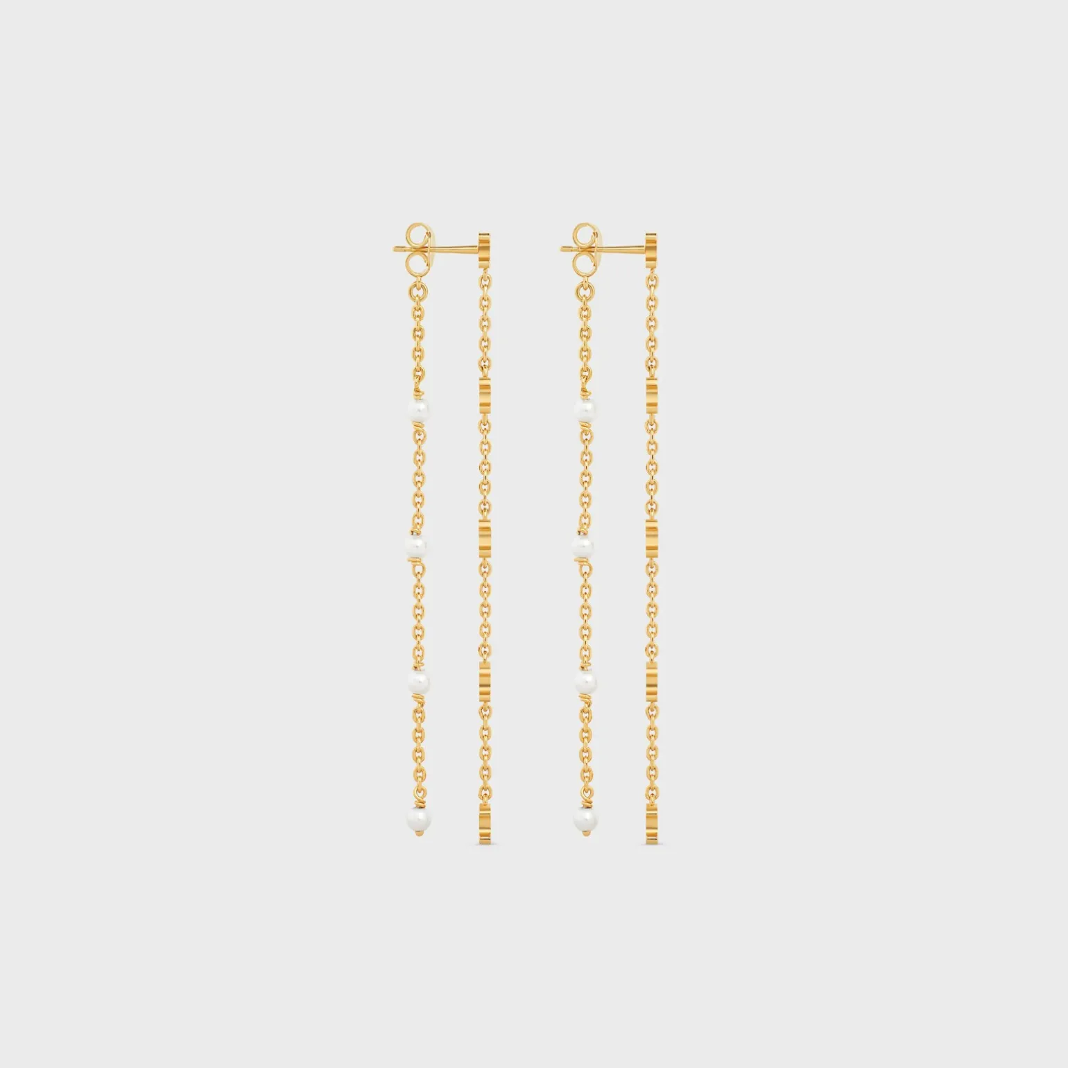 Les Perles Celine Long Earrings in Brass with Gold Finish and Resin Pearls
