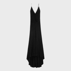 long draped dress in silk georgette