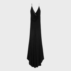 long draped dress in silk georgette