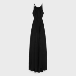long open back dress in silk georgette