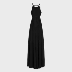 long open back dress in silk georgette