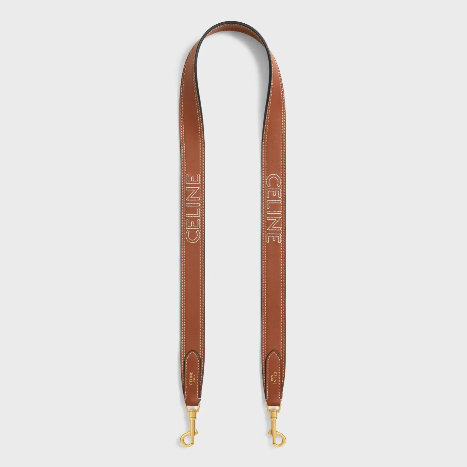 Long Strap in smooth CALFSKIN WITH CELINE EMBROIDERY with Gold Finishing