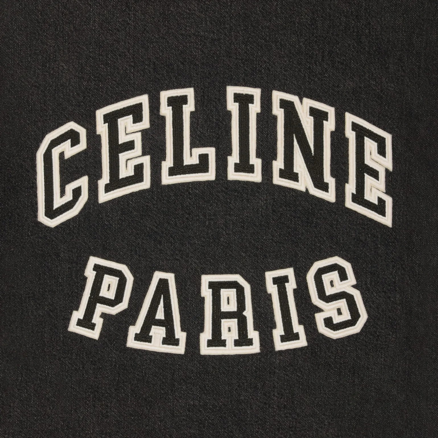 loose celine teddy jacket in charcoal wash denim