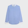loose shirt with inverted collar in striped cotton