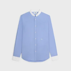 loose shirt with inverted collar in striped cotton