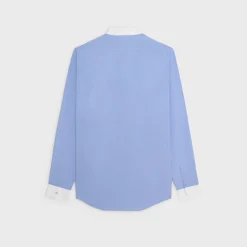 loose shirt with inverted collar in striped cotton