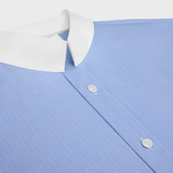 loose shirt with inverted collar in striped cotton