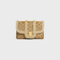 Medium Celine Victoire Bag in SHEARLING WITH TRIOMPHE ALL-OVER