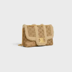 Medium Celine Victoire Bag in SHEARLING WITH TRIOMPHE ALL-OVER