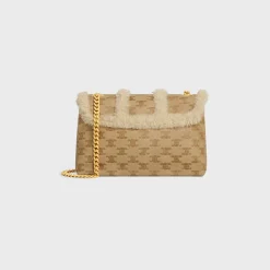 Medium Celine Victoire Bag in SHEARLING WITH TRIOMPHE ALL-OVER