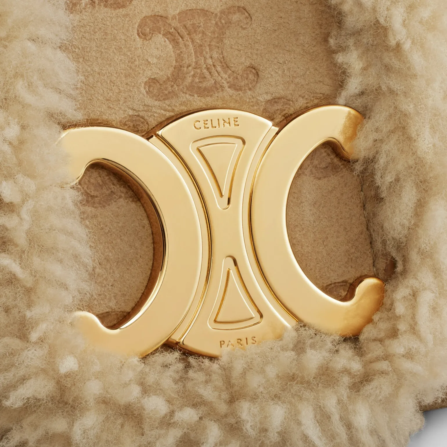 Medium Celine Victoire Bag in SHEARLING WITH TRIOMPHE ALL-OVER