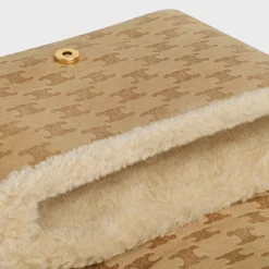 Medium Celine Victoire Bag in SHEARLING WITH TRIOMPHE ALL-OVER