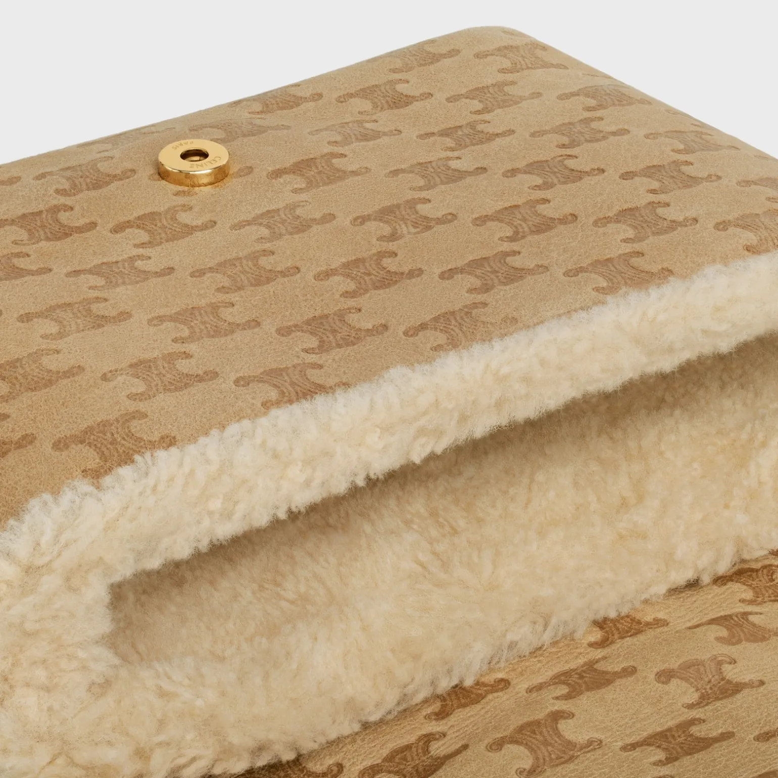 Medium Celine Victoire Bag in SHEARLING WITH TRIOMPHE ALL-OVER