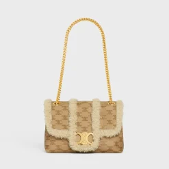 Medium Celine Victoire Bag in SHEARLING WITH TRIOMPHE ALL-OVER