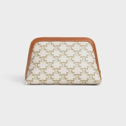 MEDIUM COSMETIC POUCH IN TRIOMPHE CANVAS AND CALFSKIN
