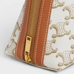 MEDIUM COSMETIC POUCH IN TRIOMPHE CANVAS AND CALFSKIN