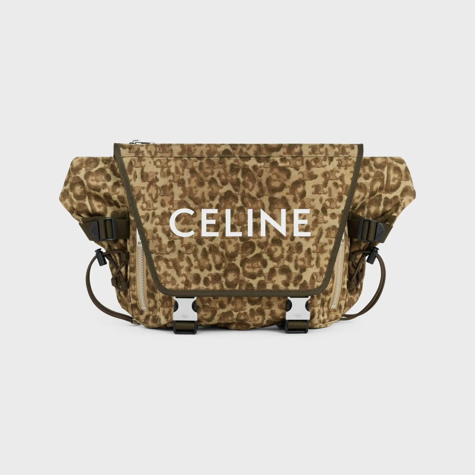 MEDIUM MESSENGER TREKKING in Textile with triomphe leopard print and Celine print