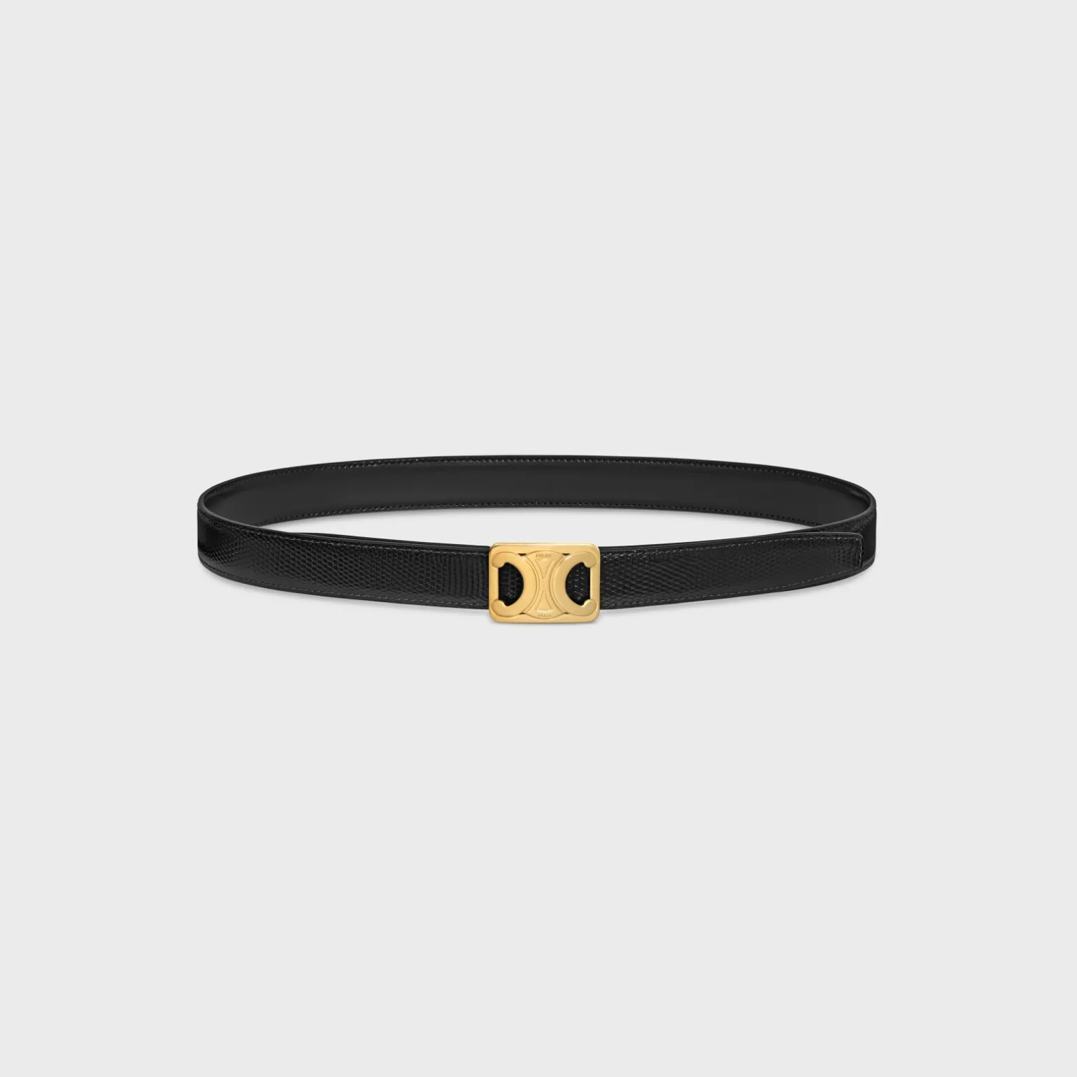 MEDIUM REVERSIBLE FRAMED TRIOMPHE BELT in TAURILLON AND LIZARD EMBOSSED CALFSKIN