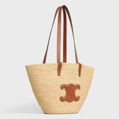 MEDIUM SUPPLE CELINE CLASSIC PANIER in Raffia and calfskin
