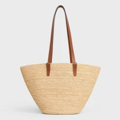 MEDIUM SUPPLE CELINE CLASSIC PANIER in Raffia and calfskin