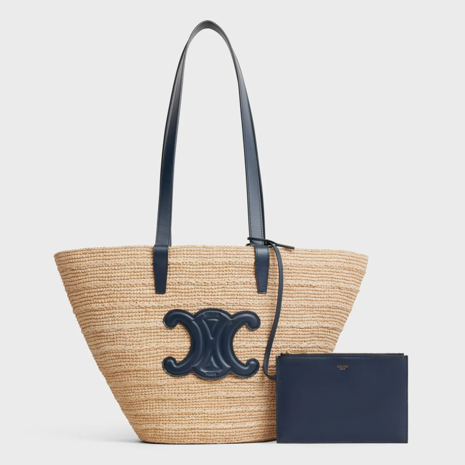 MEDIUM SUPPLE CELINE CLASSIC PANIER in Raffia and calfskin