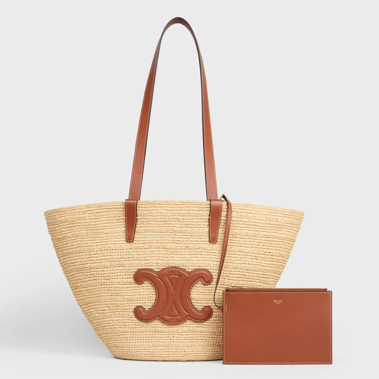 MEDIUM SUPPLE CELINE CLASSIC PANIER in Raffia and calfskin